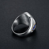 Blue Enamel Gold Tone Stainless Steel Freemason Signet Rings - The Jewellery Supermarket