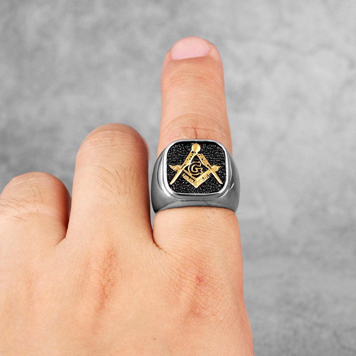 Retro Freemason Symbol Simple Charm Stainless Steel Men's Rings - The Jewellery Supermarket