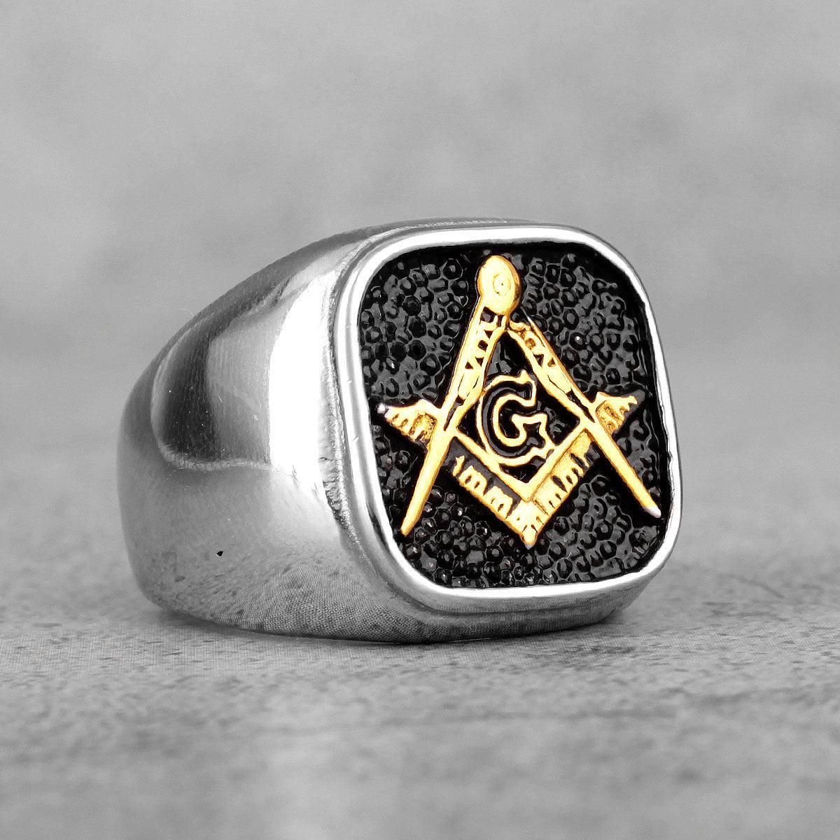 Retro Freemason Symbol Simple Charm Stainless Steel Men's Rings - The Jewellery Supermarket