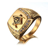 Gold Color Signet Symbols Titanium 316L Stainless Steel Masonic Men Ring - The Jewellery Supermarket