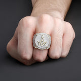 Gold Color Plated Brass Iced Out Micro Pave Cubic Zircon Masonic Ring - The Jewellery Supermarket