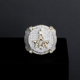 Gold Color Plated Brass Iced Out Micro Pave Cubic Zircon Masonic Ring - The Jewellery Supermarket