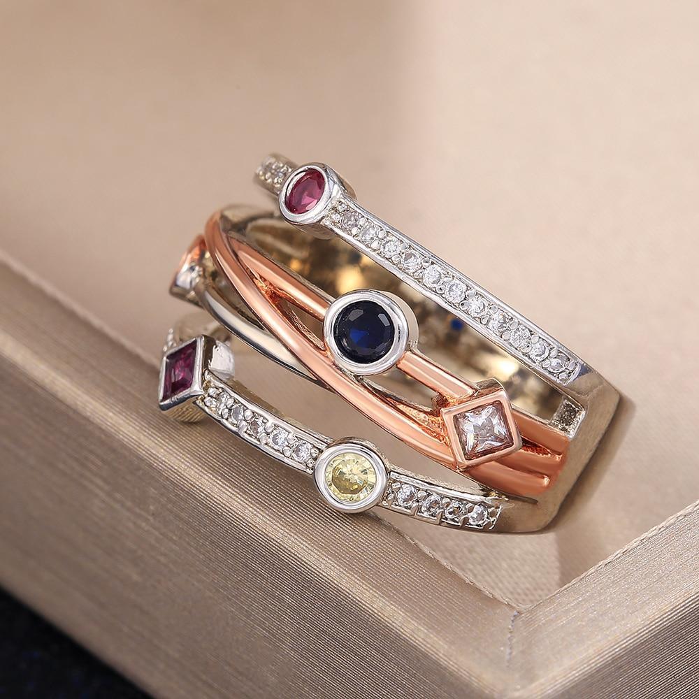 Colorful Fashion Cross Geometric AAA Cubic Zirconia Crystals Delicate Women Ring - The Jewellery Supermarket