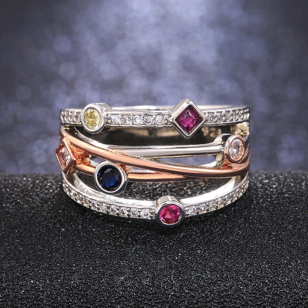 Colorful Fashion Cross Geometric AAA Cubic Zirconia Crystals Delicate Women Ring - The Jewellery Supermarket