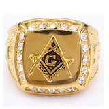 New Arrival Zircon Crystals Masonic Signet 316L Stainless Steel Gold Ring