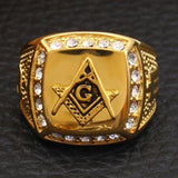 New Arrival Zircon Crystals Masonic Signet 316L Stainless Steel Gold Ring - The Jewellery Supermarket