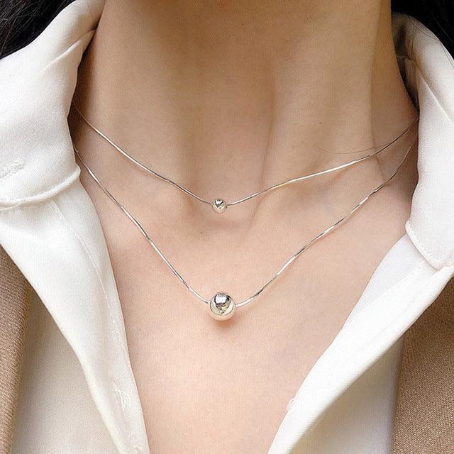 New Fashion Double-layered Geometric Minimalist Beads Pendant Necklace - The Jewellery Supermarket