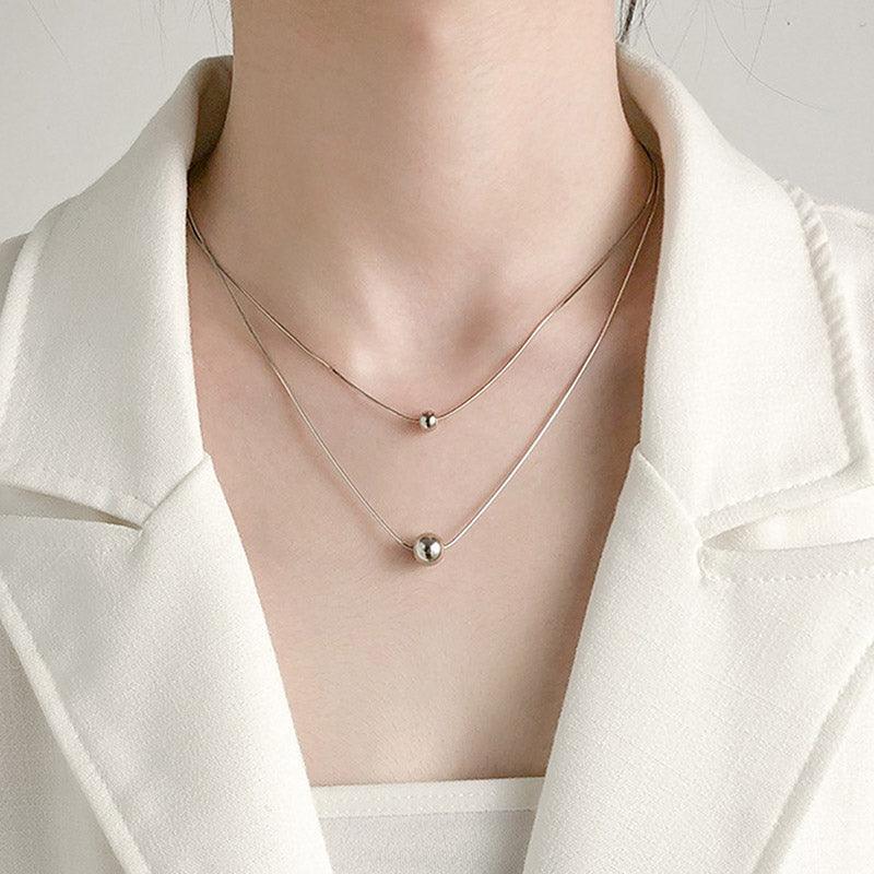 New Fashion Double-layered Geometric Minimalist Beads Pendant Necklace - The Jewellery Supermarket