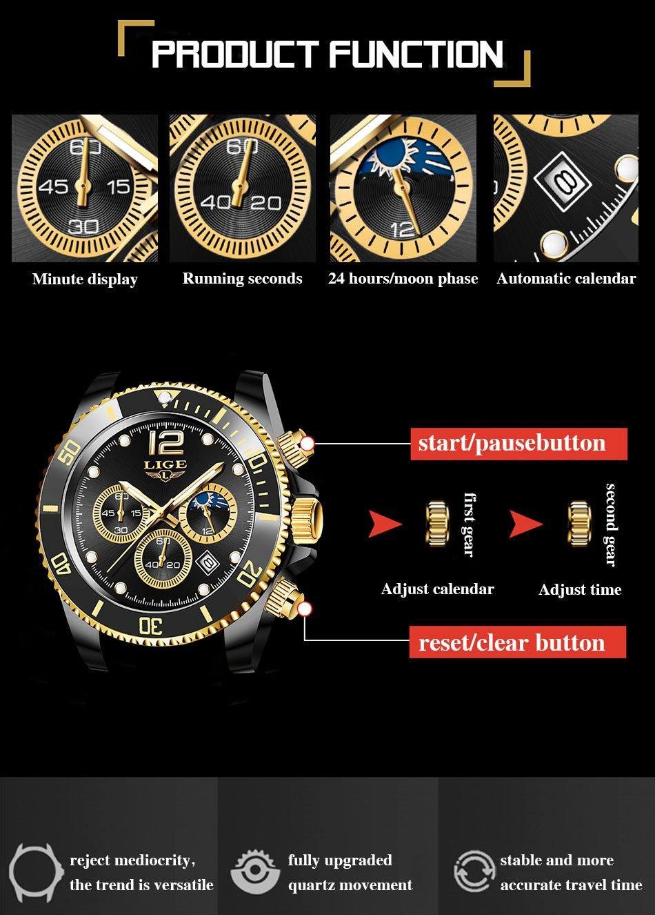 Great Gifts for Men - Top Brand Luxury Stainless Steel Quartz Sport Waterproof Watch - The Jewellery Supermarket