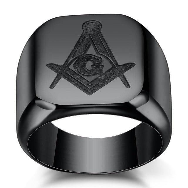 New Arrival Zircon Crystals Masonic Signet 316L Stainless Steel Gold Ring - The Jewellery Supermarket