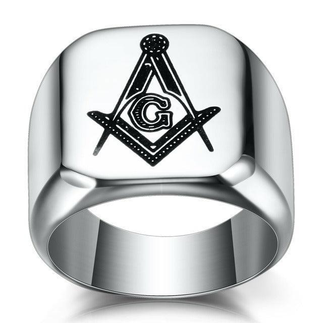 New Arrival Zircon Crystals Masonic Signet 316L Stainless Steel Gold Ring - The Jewellery Supermarket