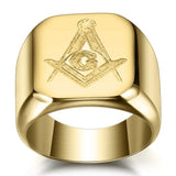 New Arrival Zircon Crystals Masonic Signet 316L Stainless Steel Gold Ring - The Jewellery Supermarket