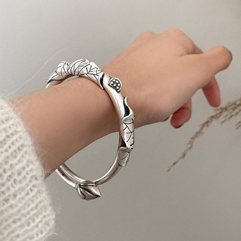 Great Gift Ideas - Elegant Vintage Unique Design Lotus Leaf Handmade Bracelet - The Jewellery Supermarket