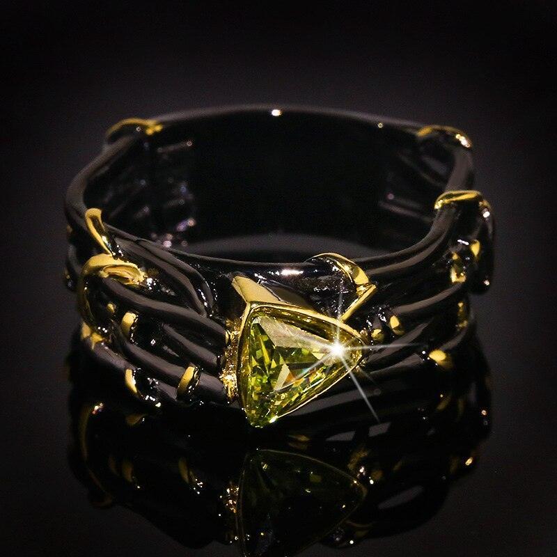 Unique Design Exaggerated Black Gold Tungsten Triangle AAA Green Zircon Personality Ring - The Jewellery Supermarket
