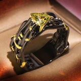 Unique Design Exaggerated Black Gold Tungsten Triangle AAA Green Zircon Personality Ring - The Jewellery Supermarket