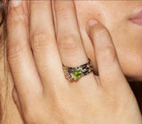 Unique Design Exaggerated Black Gold Tungsten Triangle AAA Green Zircon Personality Ring - The Jewellery Supermarket