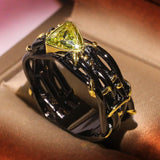 Unique Design Exaggerated Black Gold Tungsten Triangle AAA Green Zircon Personality Ring - The Jewellery Supermarket