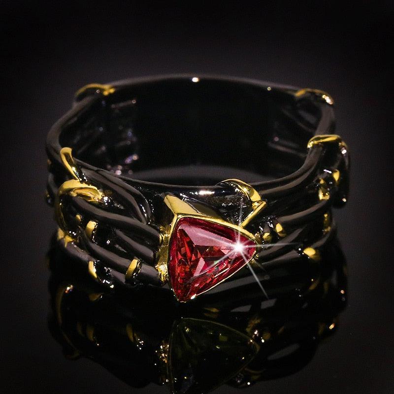 Unique Design Exaggerated Black Gold Tungsten Triangle AAA Green Zircon Personality Ring - The Jewellery Supermarket