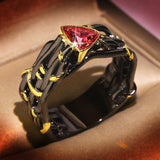 Unique Design Exaggerated Black Gold Tungsten Triangle AAA Green Zircon Personality Ring - The Jewellery Supermarket