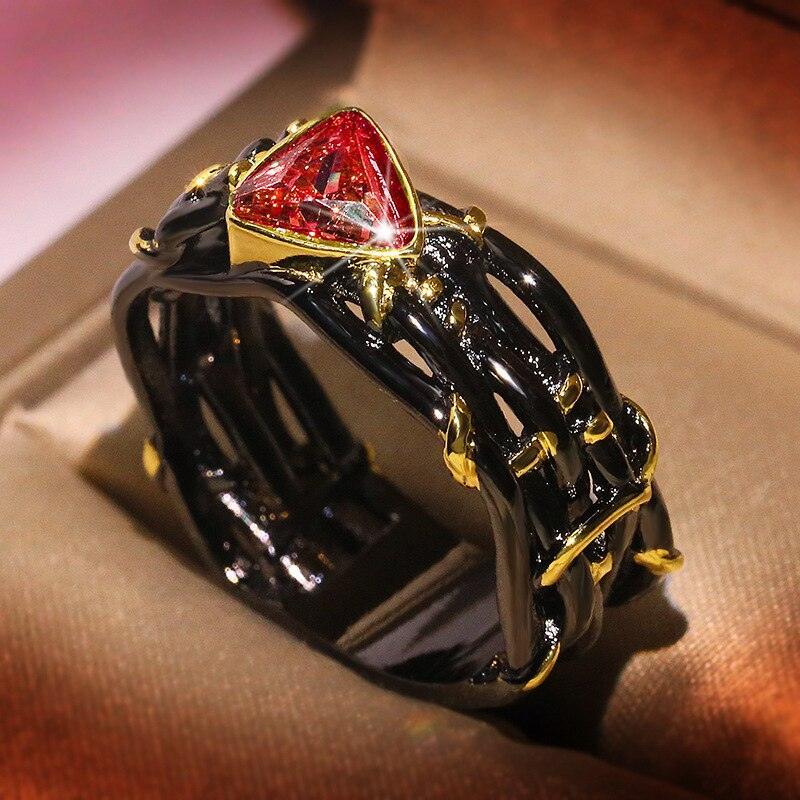 Unique Design Exaggerated Black Gold Tungsten Triangle AAA Green Zircon Personality Ring - The Jewellery Supermarket