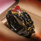 Unique Design Exaggerated Black Gold Tungsten Triangle AAA Green Zircon Personality Ring - The Jewellery Supermarket