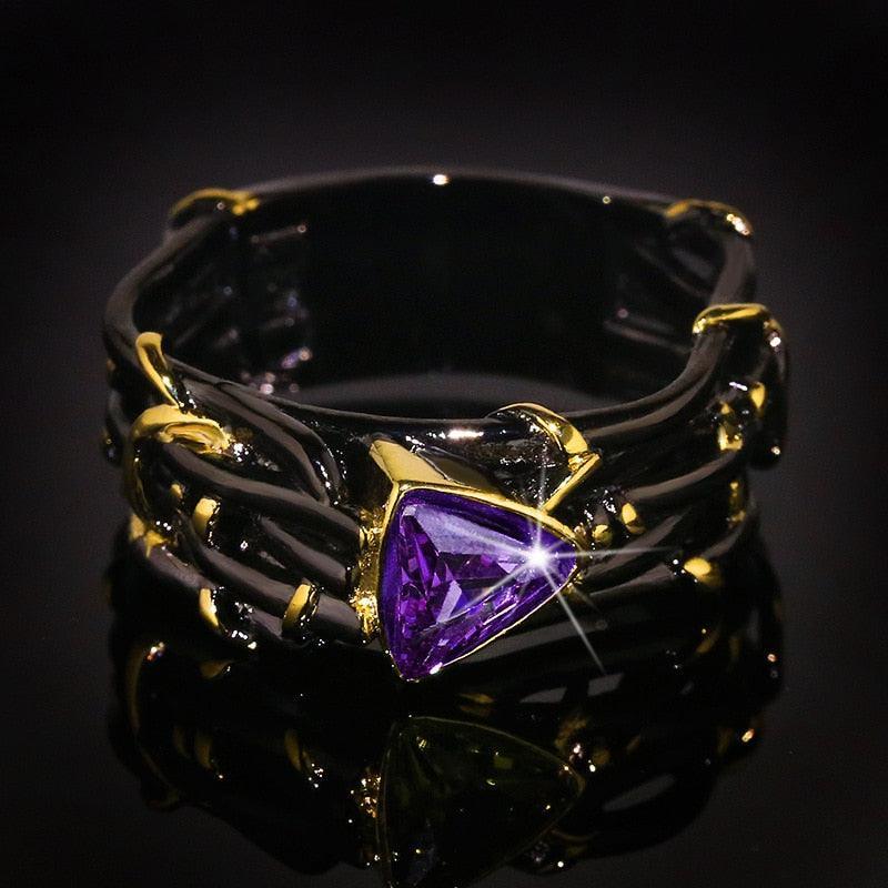 Unique Design Exaggerated Black Gold Tungsten Triangle AAA Green Zircon Personality Ring - The Jewellery Supermarket