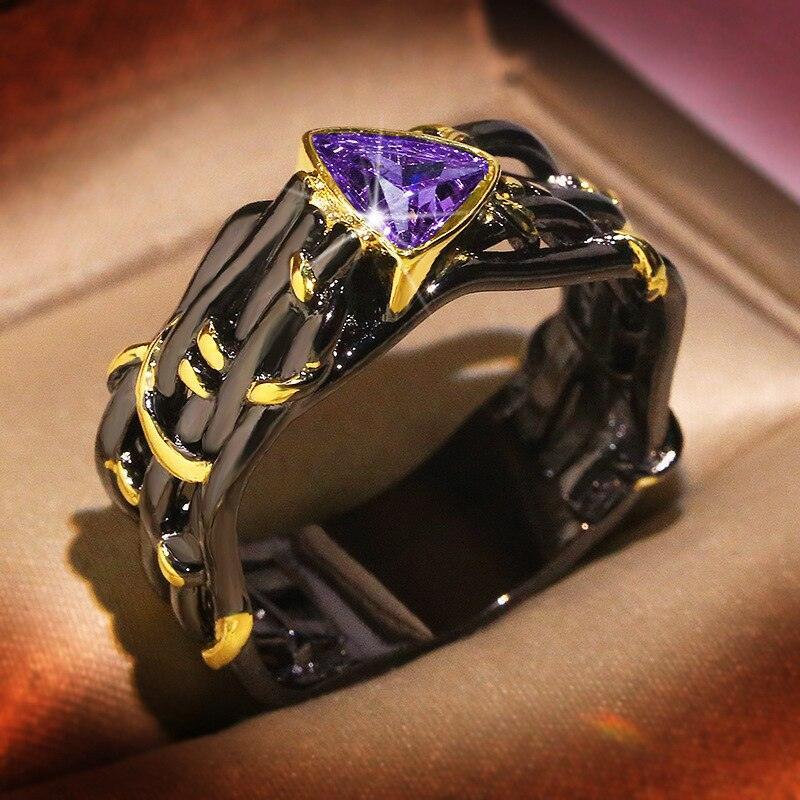 Unique Design Exaggerated Black Gold Tungsten Triangle AAA Green Zircon Personality Ring - The Jewellery Supermarket