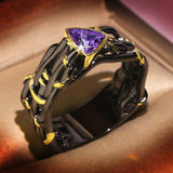 Unique Design Exaggerated Black Gold Tungsten Triangle AAA Green Zircon Personality Ring - The Jewellery Supermarket