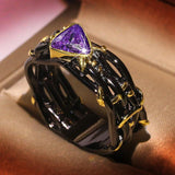 Unique Design Exaggerated Black Gold Tungsten Triangle AAA Green Zircon Personality Ring - The Jewellery Supermarket