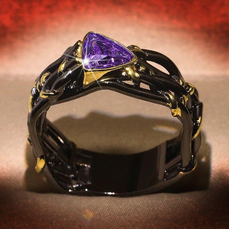 Unique Design Exaggerated Black Gold Tungsten Triangle AAA Green Zircon Personality Ring - The Jewellery Supermarket