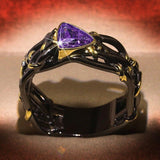 Unique Design Exaggerated Black Gold Tungsten Triangle AAA Green Zircon Personality Ring - The Jewellery Supermarket