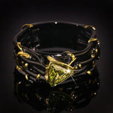 Unique Design Exaggerated Black Gold Tungsten Triangle AAA Green Zircon Personality Ring - The Jewellery Supermarket
