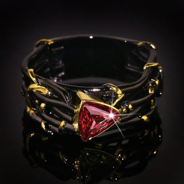 Unique Design Exaggerated Black Gold Tungsten Triangle AAA Green Zircon Personality Ring - The Jewellery Supermarket
