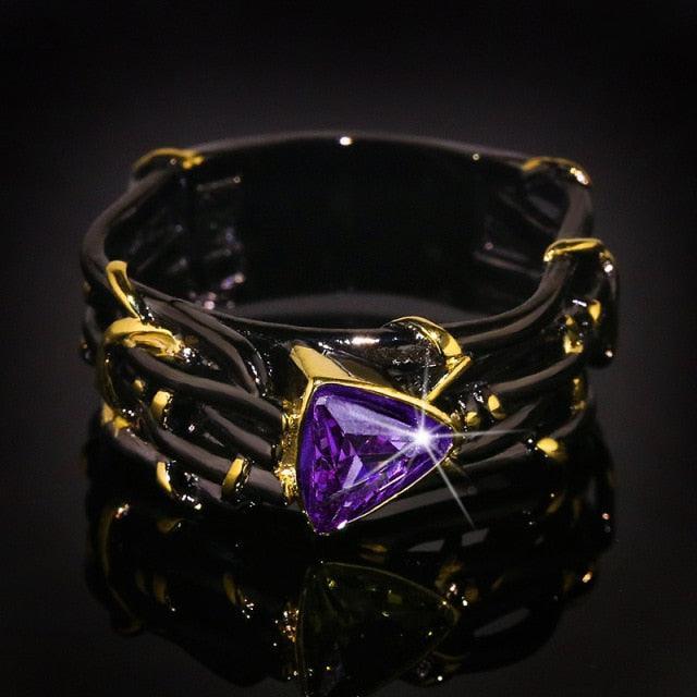 Unique Design Exaggerated Black Gold Tungsten Triangle AAA Green Zircon Personality Ring - The Jewellery Supermarket