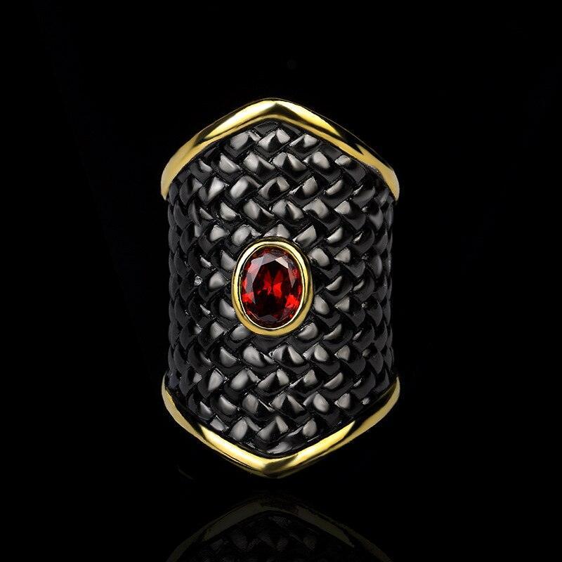 Exaggerated Black Gold Irregular Geometric Shape Red AAA+ Zircon Crystal Ring - The Jewellery Supermarket