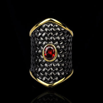 Exaggerated Black Gold Irregular Geometric Shape Red AAA+ Zircon Crystal Ring - The Jewellery Supermarket