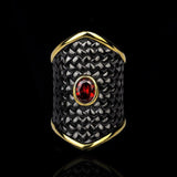Exaggerated Black Gold Irregular Geometric Shape Red AAA+ Zircon Crystal Ring - The Jewellery Supermarket
