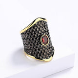 Exaggerated Black Gold Irregular Geometric Shape Red AAA+ Zircon Crystal Ring - The Jewellery Supermarket