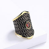 Exaggerated Black Gold Irregular Geometric Shape Red AAA+ Zircon Crystal Ring - The Jewellery Supermarket
