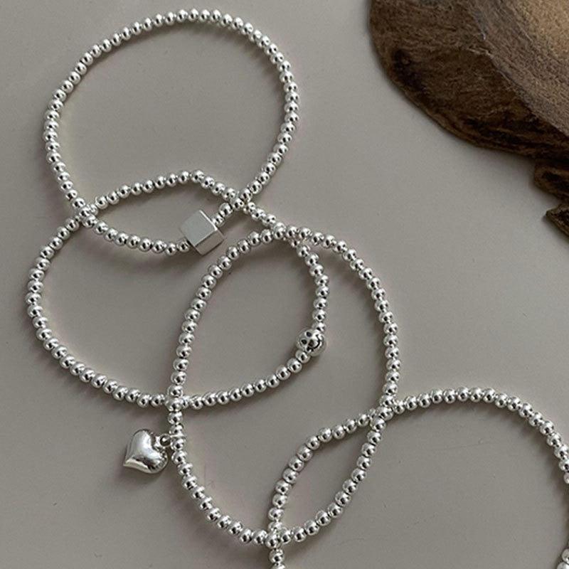 Charming Gifts - Fashion Silver Colour Cute Smiley Love Heart String of Beads Bracelets - The Jewellery Supermarket