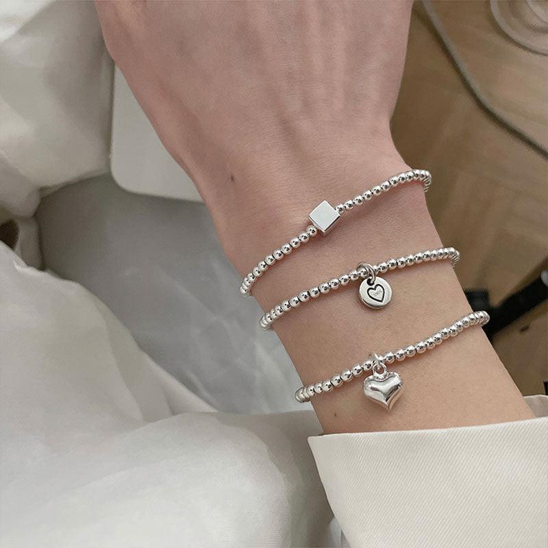 Charming Gifts - Fashion Silver Colour Cute Smiley Love Heart String of Beads Bracelets - The Jewellery Supermarket