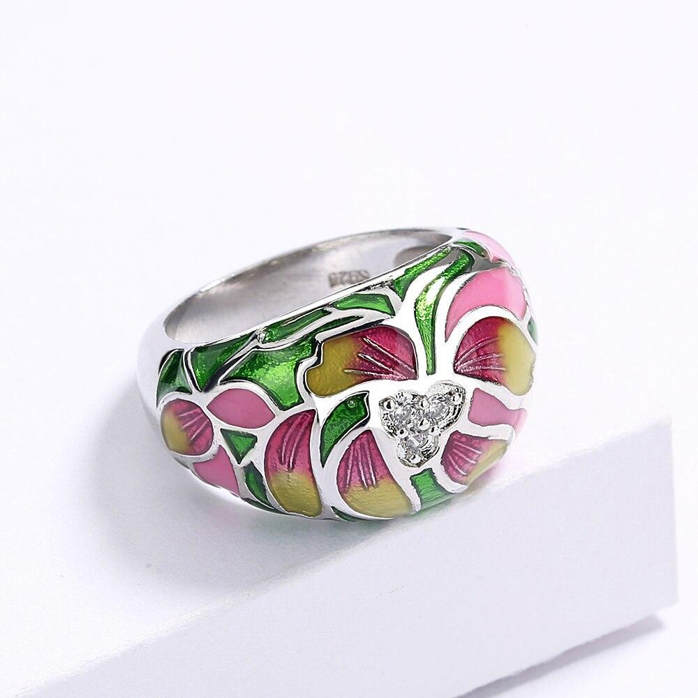 Classic Ethnic Style Flower Inlaid AAA+ Zircon Handmade Enamel Wedding Ring - The Jewellery Supermarket
