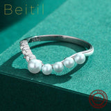 *NEW* Radiant AAAA Simulated Diamonds V Shape Elegant Pearl Sterling Silver Ring - The Jewellery Supermarket
