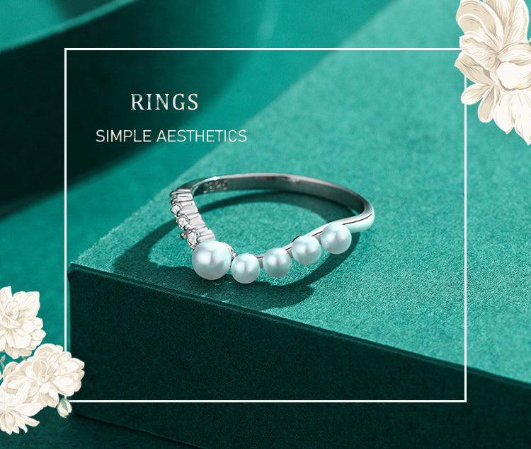 *NEW* Radiant AAAA Simulated Diamonds V Shape Elegant Pearl Sterling Silver Ring - The Jewellery Supermarket