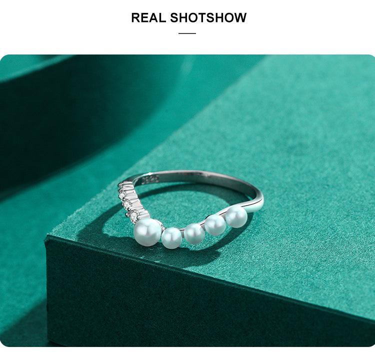 *NEW* Radiant AAAA Simulated Diamonds V Shape Elegant Pearl Sterling Silver Ring - The Jewellery Supermarket