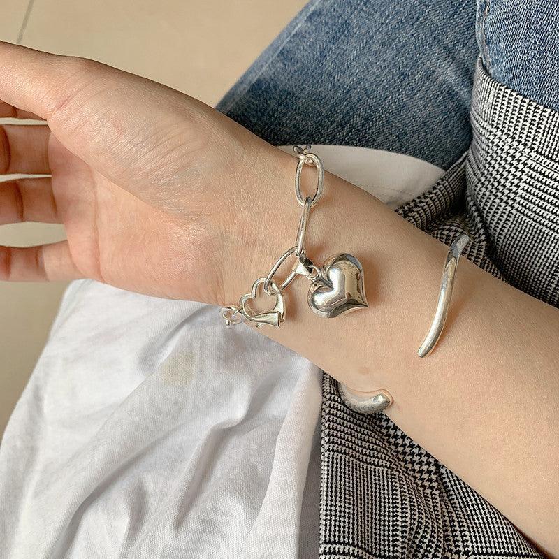Elegant Vintage Hip Hop Creative LOVE Heart Pendant Thick Chain Bracelet - The Jewellery Supermarket