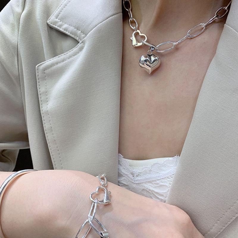 Elegant Vintage Hip Hop Creative LOVE Heart Pendant Thick Chain Bracelet - The Jewellery Supermarket