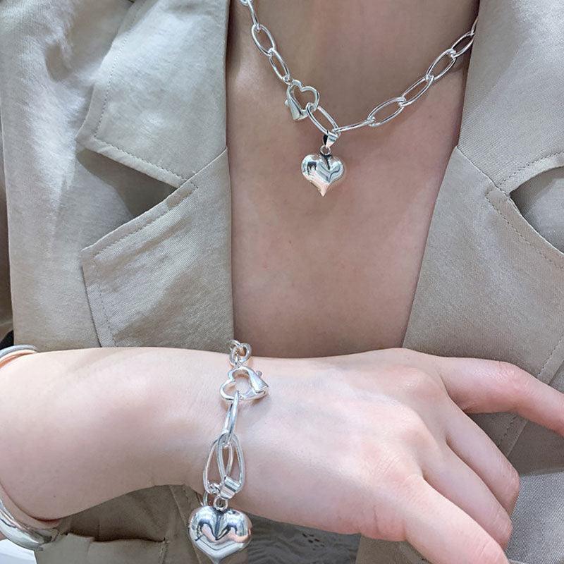 Elegant Vintage Hip Hop Creative LOVE Heart Pendant Thick Chain Bracelet - The Jewellery Supermarket