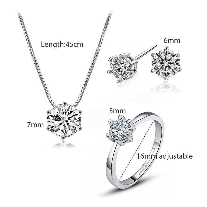 Classic Dazzling AAA+ CZ Diamonds Necklace+Earrings+Ring Jewelry Set - The Jewellery Supermarket