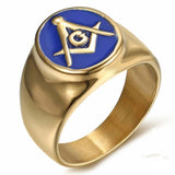 Classic Religious Style Blue Enamel Masonic Men's Ring - The Jewellery Supermarket